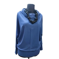 Jesienna bluzka KIMONO ze ściągaczami i z golfem - niebieska